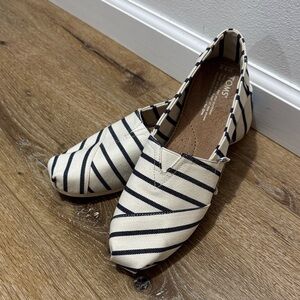 Toms Navy and Cream Striped Slip-Ons